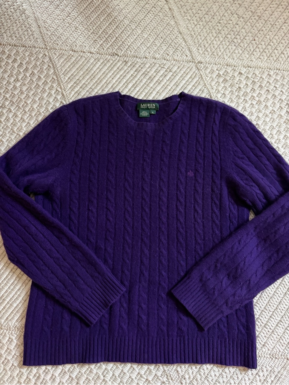 Lauren Ralph Lauren - Purple 100% Cashmere Cable Knit Crewneck Sweater - Size XL